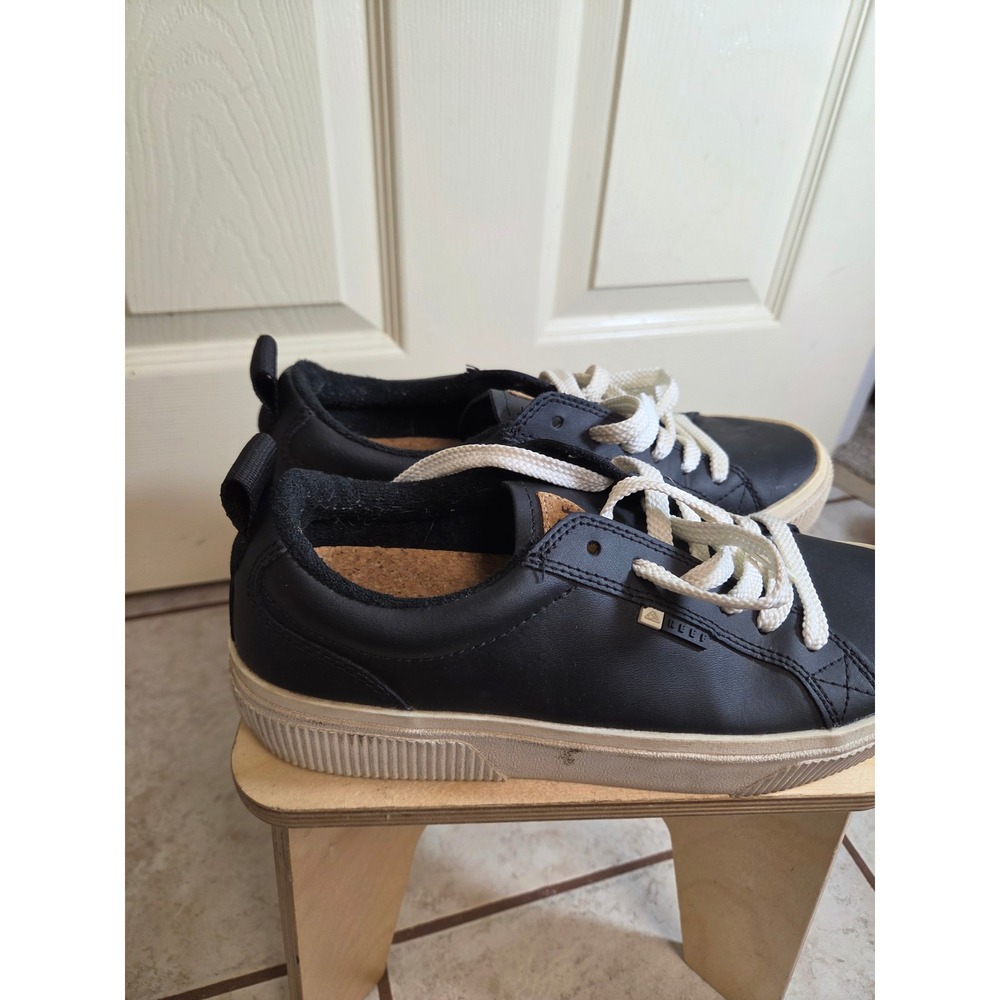 Reef Rover Low Black‎ Leather Low Top Sneakers Cork Footbed Mens 8